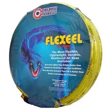 Coilhose Pneumatics PFE40504TY 1/4" x 50' Flexeel Polyurethane Reinforced Straight Air Hose with Strain Relief Fittings - Transparent Yellow Coilhose Pneumatics PFE40504TY 1/4" x 50' Flexeel Polyurethane Reinforced Straight Air Hose with Strain Relief Fittings - Transparent Yellow