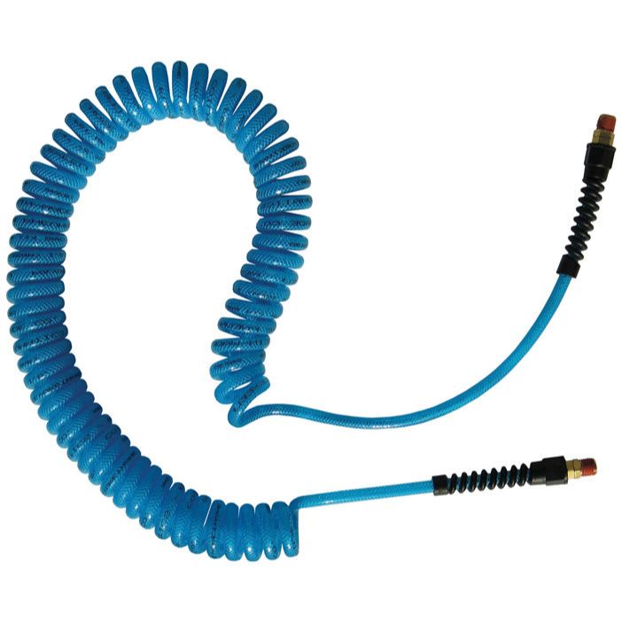 Coilhose Pneumatics PUE14-25T  1/4" x 25' Flexeel Polyurethane Reinforced Coiled Air Hose - Transparent Blue