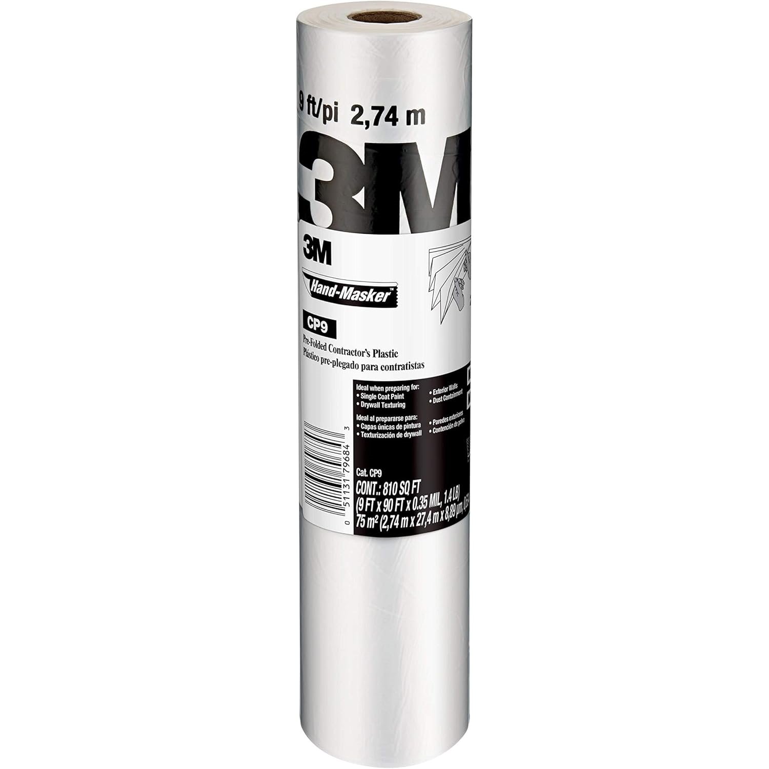3M CP9  Hand-Masker 9' x 90' Pre-Folded Contractor's Plastic