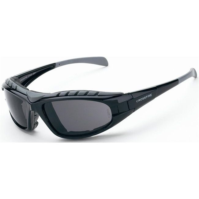 Crossfire 2761AF  Diamond Back Safety Glasses Smoke Anti-fog Lens - Shiny Black Frame, Foam Lined
