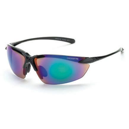 Crossfire 9610 Sniper Safety Glasses Emerald Mirror Lens - Shiny Black Frame Crossfire 9610 Sniper Safety Glasses Emerald Mirror Lens - Shiny Black Frame