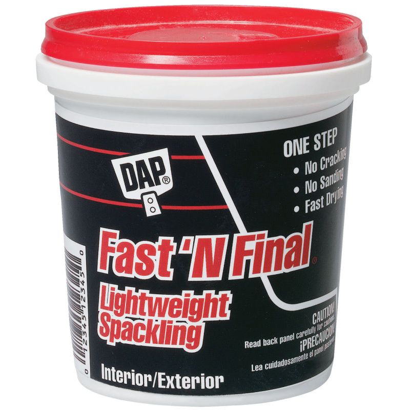 DAP 12140 Fast 'n Final Interior/Exterior Lightweight Spackling (RTU) - White 8-oz DAP 12140 Fast 'n Final Interior/Exterior Lightweight Spackling (RTU) - White 8-oz