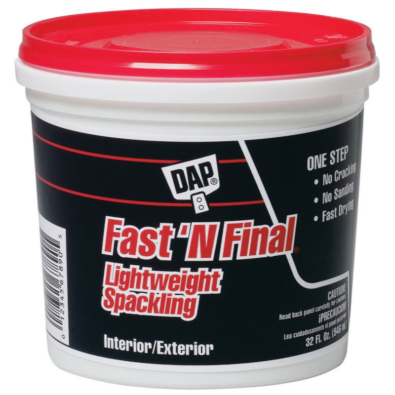 DAP 12142 Fast 'n Final Interior/Exterior Lightweight Spackling (RTU) - White Quart DAP 12142 Fast 'n Final Interior/Exterior Lightweight Spackling (RTU) - White Quart