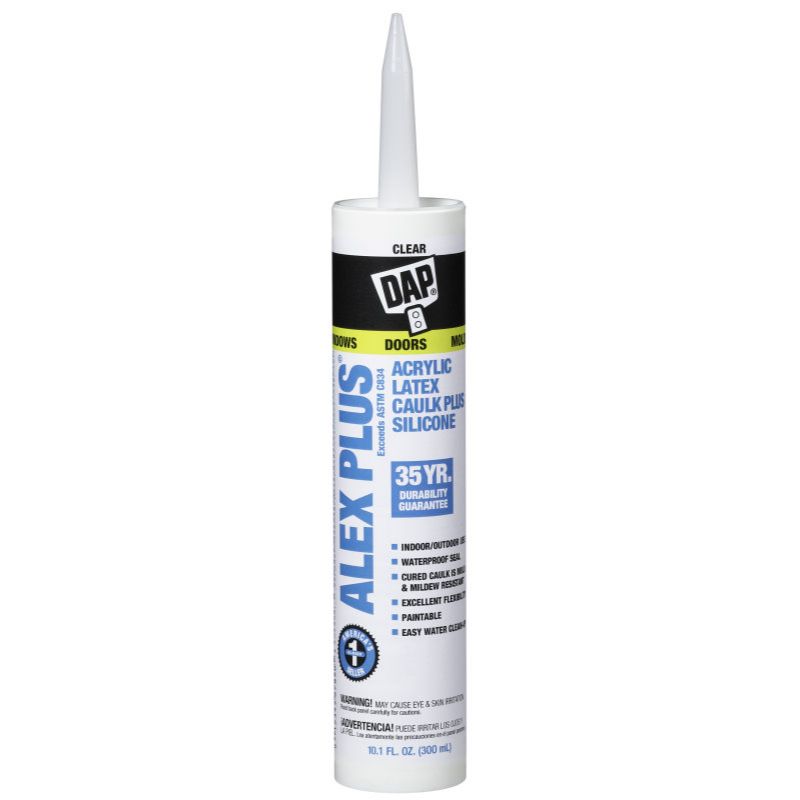 DAP 18071 ALEX PLUS Acrylic Latex Caulk Plus Silicone - Clear 10.1-oz Cartridge (18156) DAP 18071 ALEX PLUS Acrylic Latex Caulk Plus Silicone - Clear 10.1-oz Cartridge (18156)