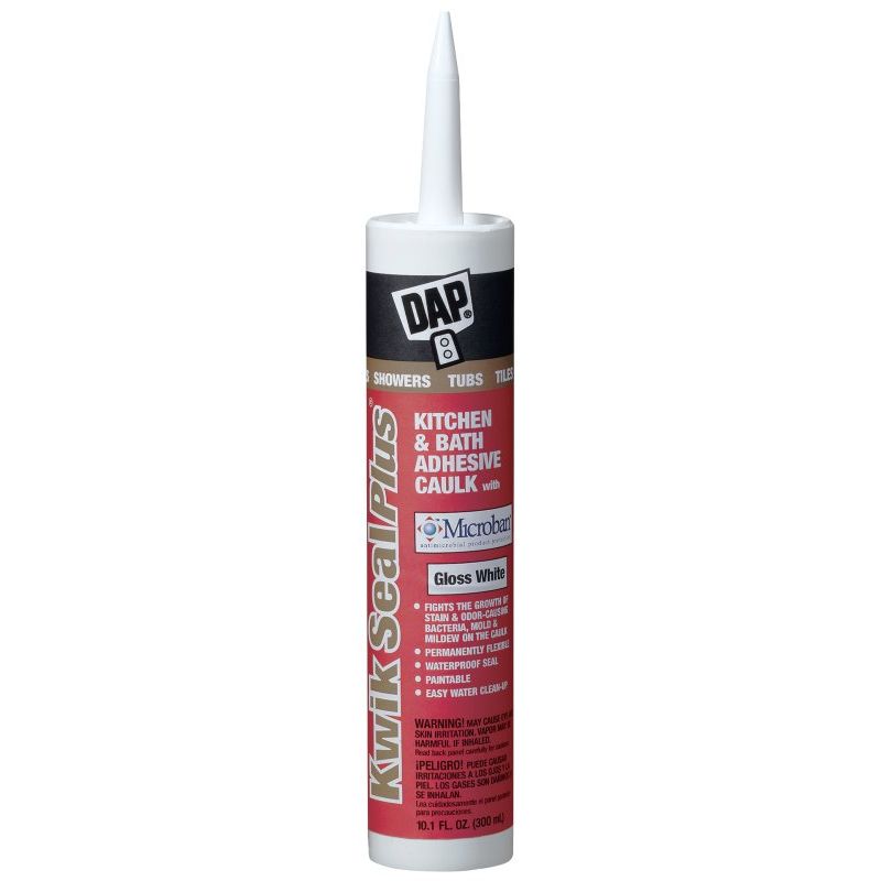 DAP 18510  KWIK SEAL PLUS Premium Kitchen & Bath Adhesive Caulk w/MICROBAN - White 10.1-oz Cartridge