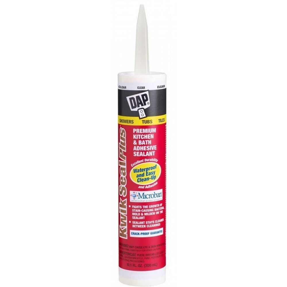 DAP 18516  KWIK SEAL PLUS Premium Kitchen and Bath Adhesive Caulk with MICROBAN - CLEAR 10-oz Tube