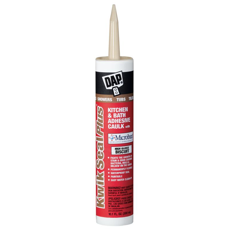 DAP 18519 KWIK SEAL PLUS Premium Kitchen & Bath Adhesive Caulk w/MICROBAN - Biscuit 10.1-oz Cartridge DAP 18519 KWIK SEAL PLUS Premium Kitchen & Bath Adhesive Caulk w/MICROBAN - Biscuit 10.1-oz Cartridge