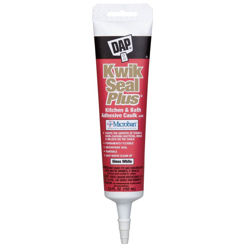 DAP 18526  KWIK SEAL PLUS Premium Kitchen & Bath Adhesive Caulk w/MICROBAN - White 5.5-oz Tube