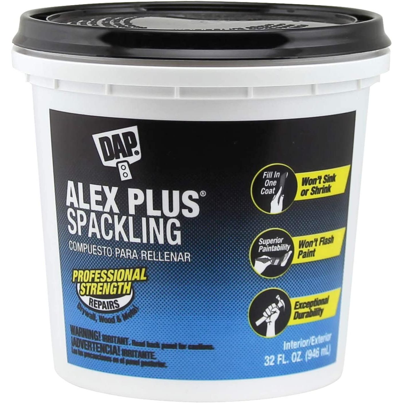 DAP 18746 Alex Plus Spackle Quart White DAP 18746 Alex Plus Spackle Quart White