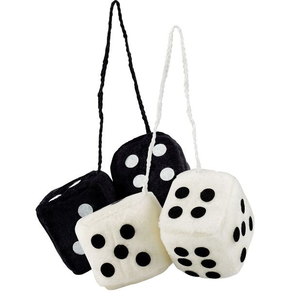 Bell Automotive 33603  Hanging Fuzzy Dice - White & Black for Rearview Car Mirror