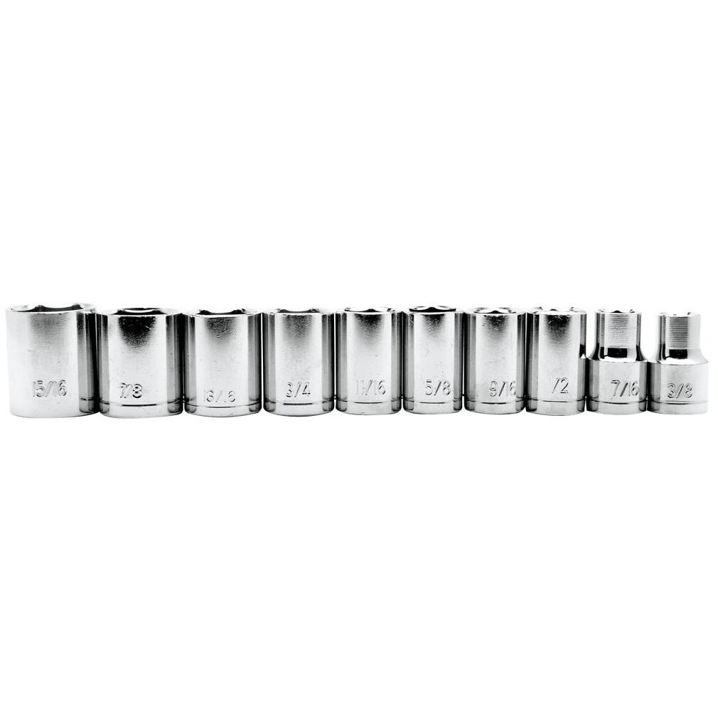 Performance Tool 1905  10 Piece 1/2 Inch Drive SAE Socket Set - 3/8 to 15/16"