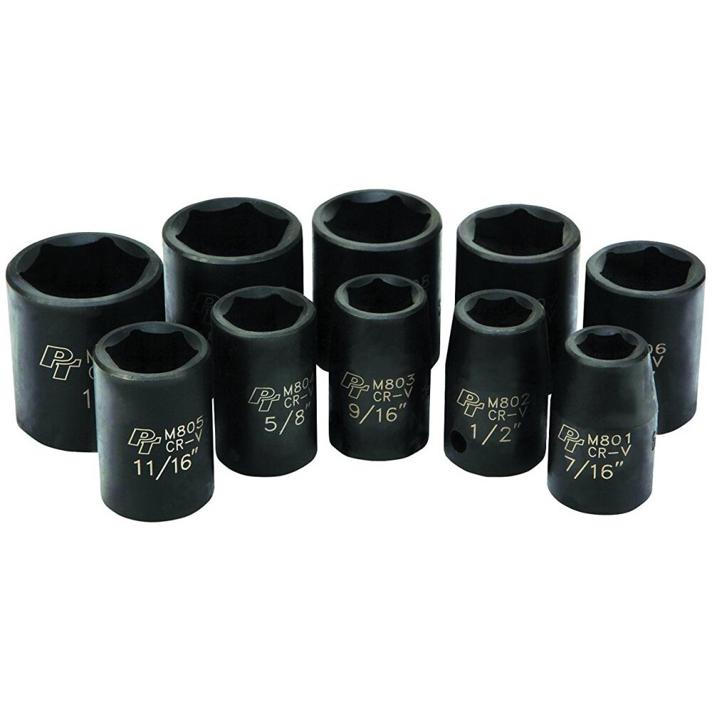 Performance Tool M592DB  10 Piece 1/2" Drive SAE Impact Socket Set - 7/16 to 1 inch
