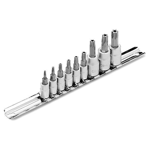 Performance Tool W1385  9 Piece 1/4" and 3/8" Drive Tamper Resistant Star Bit Socket Set (T-10 to T-50)