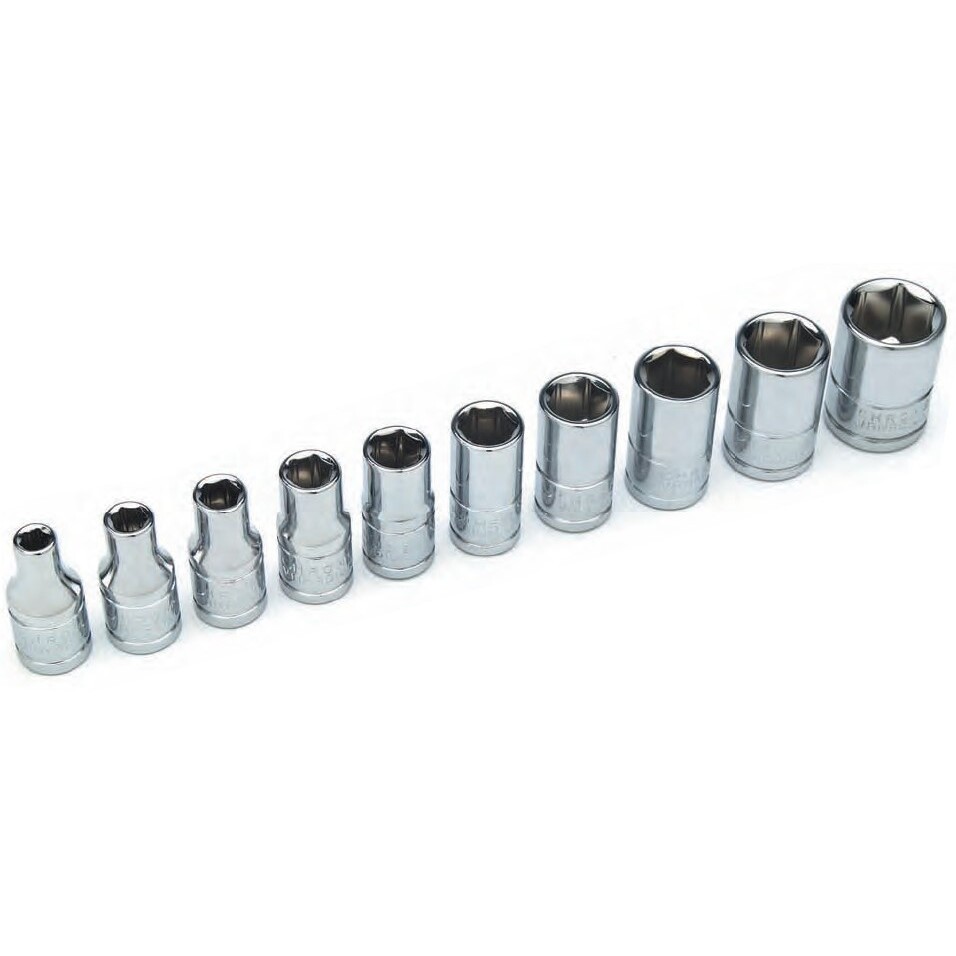 Performance Tool W36202  10 Piece Metric 1/4" Drive 6 Point Standard Socket Set
