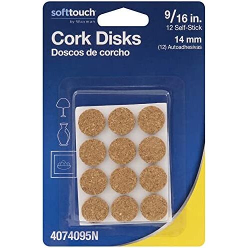 SoftTouch 4074095N  9/16" Round Self Stick Cork Disks 12 Piece Set