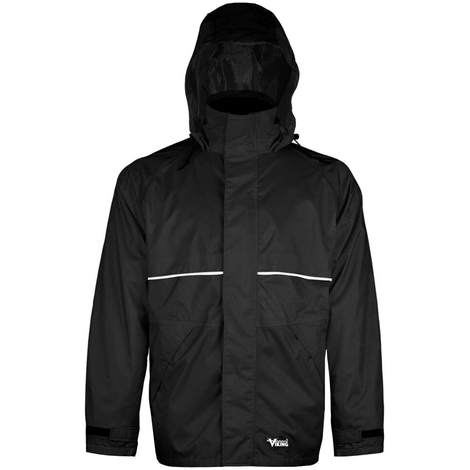 Viking Wear 3307J  Men's Black Journeyman 420D Nylon Rain Jacket with Hood - Medium