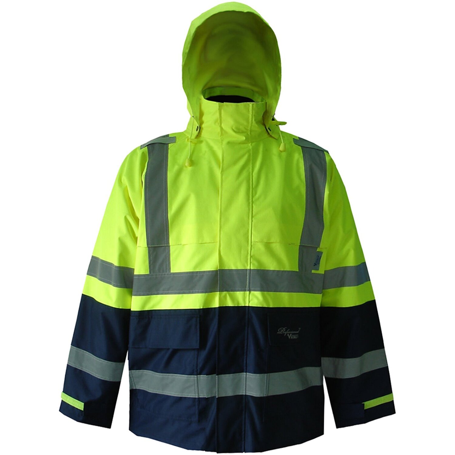 Viking Wear D6335JG  Professional Journeyman Hi-Vis 300D Trilobal Safety Rain Jacket with Hood - X-Large
