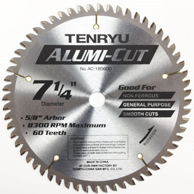 Tenryu AC-18560D  7-1/4" x 60-Tooth Alumi-Cut Circular Saw Blade for Non-Ferrous Metal