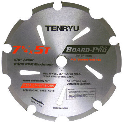 Tenryu BP-18505 7-1/4" x 5-Tooth Board-Pro Plus Circular Saw Blade for Fiber Cement Tenryu BP-18505 7-1/4" x 5-Tooth Board-Pro Plus Circular Saw Blade for Fiber Cement