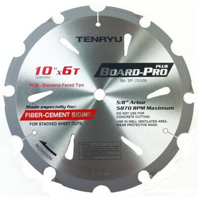 Tenryu BP-25506  10" x 6-Tooth Board-Pro Plus Circular Saw Blade for Fiber Cement