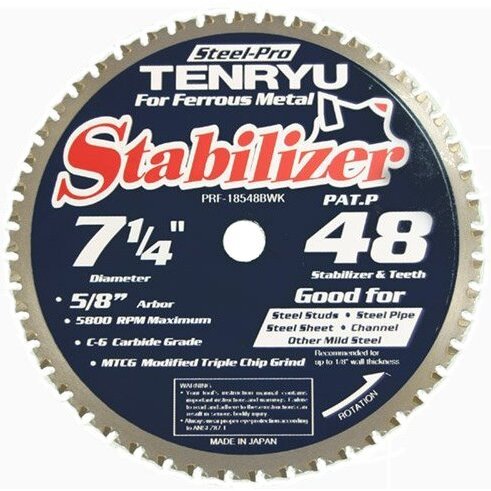 Tenryu PRF-18548BWK 7-1/4" x 48-Tooth Steel-Pro Stabilizer Series Circular Saw Blade for Mild Steel Tenryu PRF-18548BWK 7-1/4" x 48-Tooth Steel-Pro Stabilizer Series Circular Saw Blade for Mild Steel
