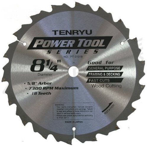 Tenryu PT-21018  8-1/4" x 18-Tooth Power Tool Series Circular Saw Blade for Wood