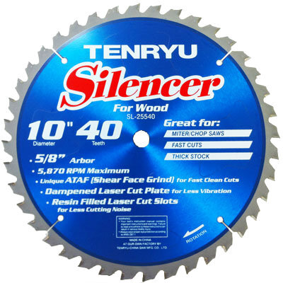 Tenryu SL-25540  10" x 40-Tooth Silencer Series Miter Saw Blade for Thick Stock