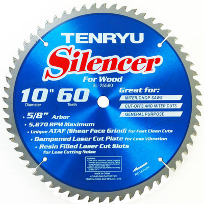 Tenryu SL-25560  10" x 60-Tooth Silencer Series Miter Saw Blade for General Purpose Cutting