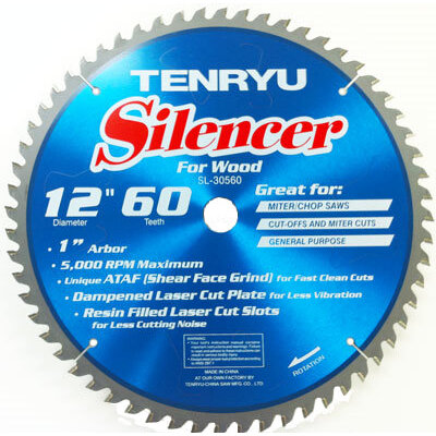Tenryu SL-30560  12" x 60-Tooth Silencer Series Miter Saw Blade for General Purpose Cutting