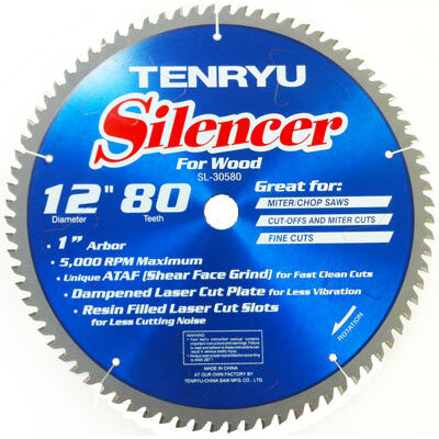 Tenryu SL-30580  12" x 80-Tooth Silencer Series Miter Saw Blade for Finish Cutting
