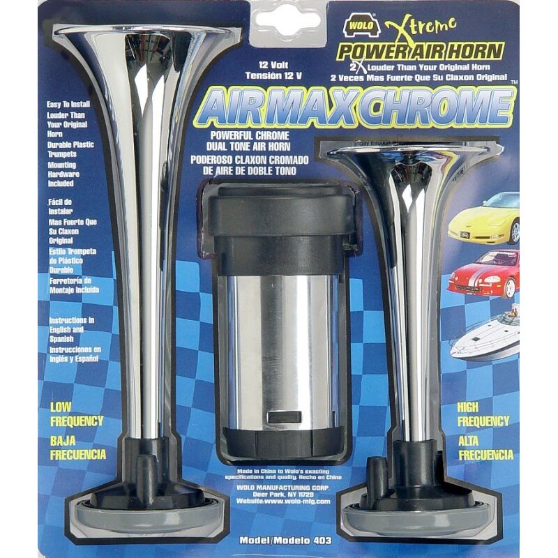 Wolo 403 Air Max Chrome Dual Tone Air Horn Kit with Compressor Wolo 403 Air Max Chrome Dual Tone Air Horn Kit with Compressor