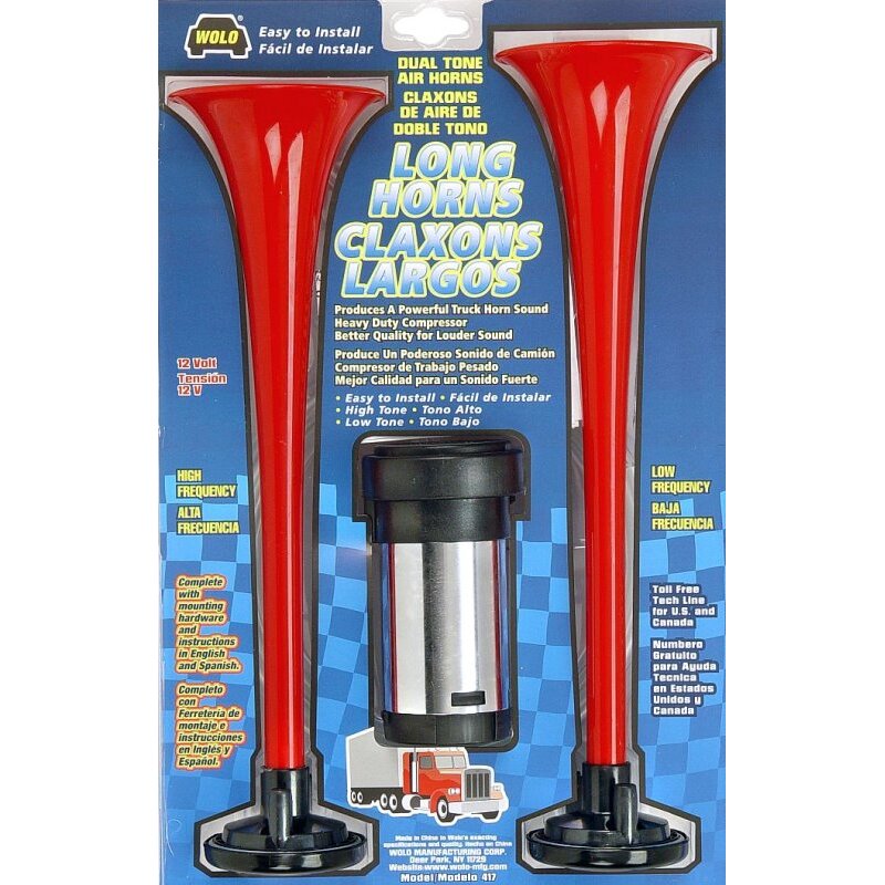 Wolo 417  Long Horns Dual Tone Air Horn Kit Big Rig Truck Horn Sound with Compressor
