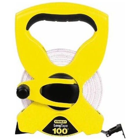 Stanley 34-790  100' x 1/2" Open Reel Fiberglass Long Tape Measure - Fraction / Decimal Graduations