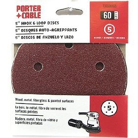 Porter Cable 735500605  5" Round 60 Grit (Hook & Loop, 5 Holes) Sanding Discs 5 Discs per Package