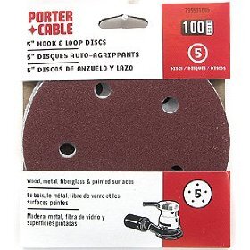 Porter Cable 735501005 5" Round 100 Grit (Hook & Loop, 5 Holes) Sanding Discs 5 Discs per Package Porter Cable 735501005 5" Round 100 Grit (Hook & Loop, 5 Holes) Sanding Discs 5 Discs per Package