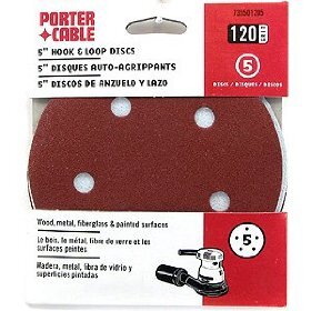 Porter Cable 735501205  5" Round 120 Grit (Hook & Loop, 5 Holes) Sanding Discs 5 Discs per Package