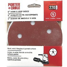 Porter Cable 735502205  5" Round 220 Grit (Hook & Loop, 5 Holes) Sanding Discs 5 Discs per Package