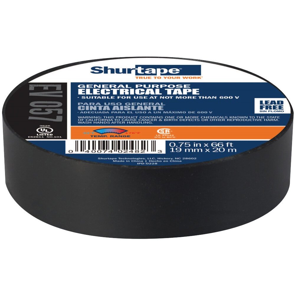 Shurtape EV57-B  Black Electrical Tape General Purp 3/4" x 66' Shurtape EV57-B  Black Electrical Tape General Purp 3/4" x 66'