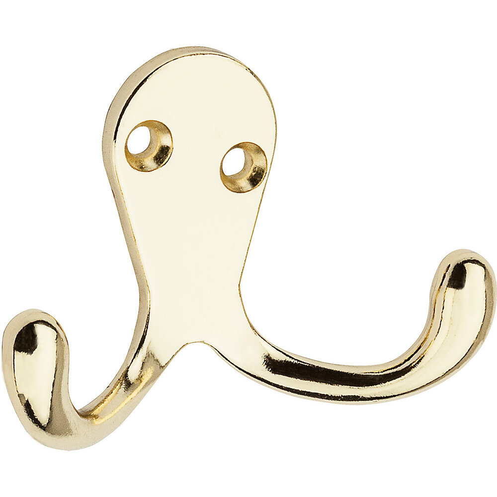 National  N199-224  Double Clothes Hook - Brass - 2 Per Package (V163)
