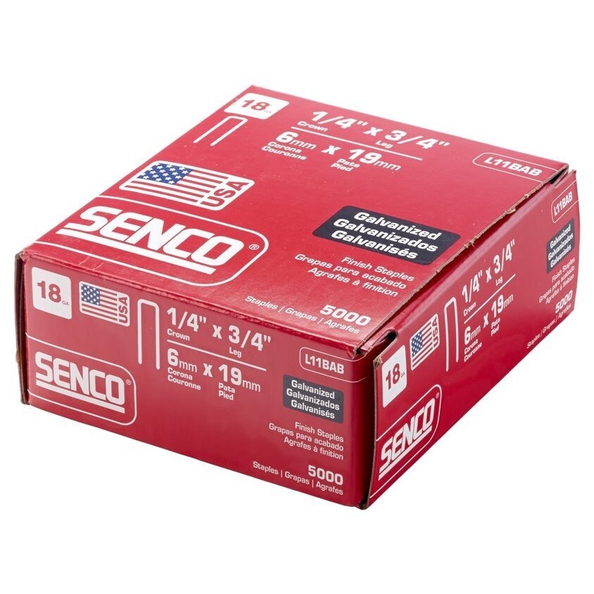 Senco L11BAB  3/4" x 1/4" Crown 18 Gauge Galvanized Medium Wire Staples - 5000 Per Box