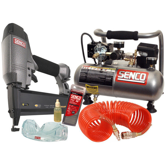 Senco PC0947  FinishPro18 18-Gauge Brad Nailer and PC1010 1 Gallon Air Compressor Combo Kit with Accessories