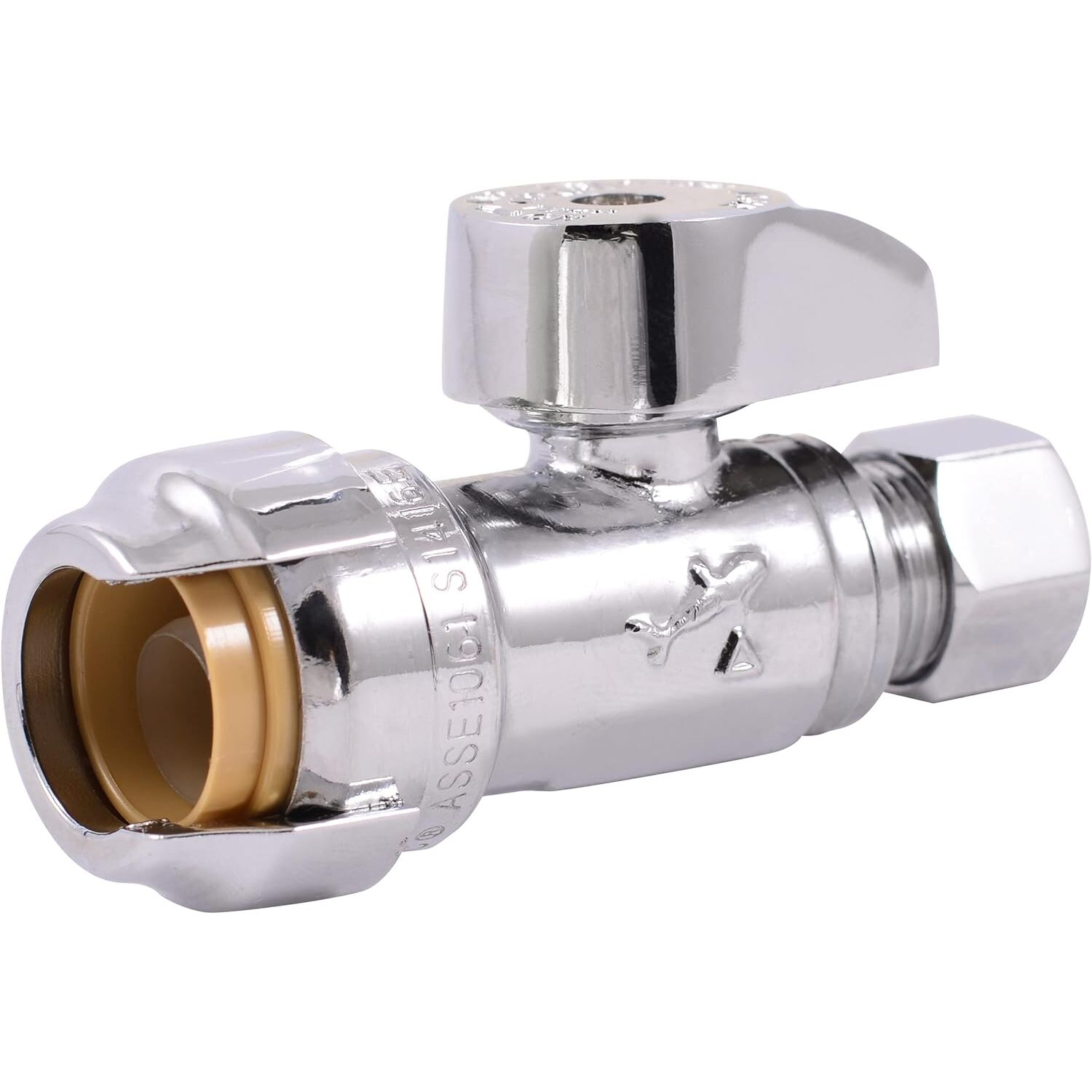 SharkBite 23037-0000LF  1/2" Push-to-Connect x 3/8" Compression Brass Straight Stop Quarter-Turn Valve