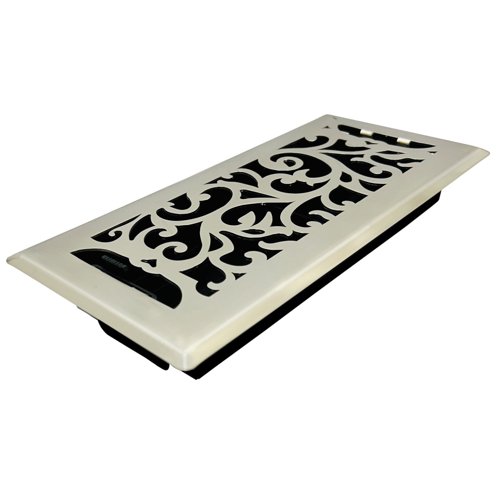 Sierra Grates FR08-412-0803  4" x 12" Satin Nickel Floor Floral Register
