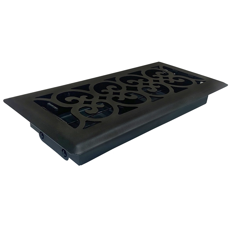 Sierra Grates VIC410-BLK 4" x 10" Victorian Cast Iron Black Floor Register with Air Filter Sierra Grates VIC410-BLK 4" x 10" Victorian Cast Iron Black Floor Register with Air Filter