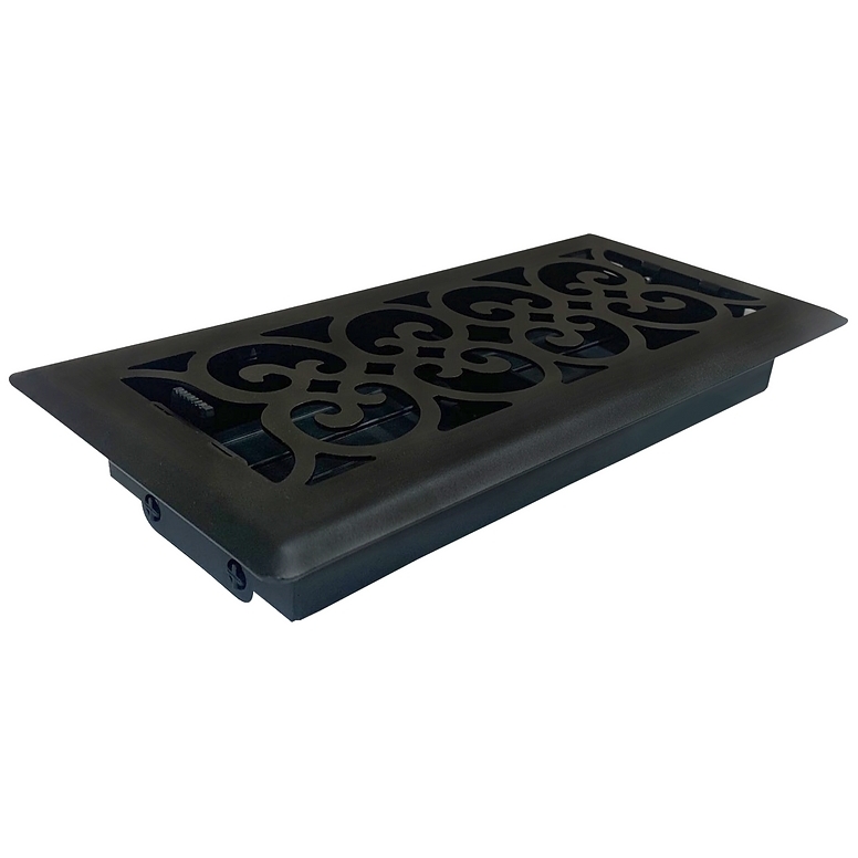 Sierra Grates VIC412-BLK 4" x 12" Victorian Cast Iron Black Floor Register with Air Filter Sierra Grates VIC412-BLK 4" x 12" Victorian Cast Iron Black Floor Register with Air Filter