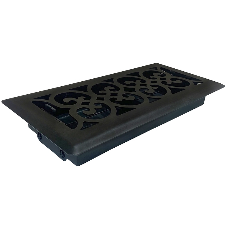 Sierra Grates VIC414-BLK 4" x 14" Victorian Cast Iron Black Floor Register with Air Filter Sierra Grates VIC414-BLK 4" x 14" Victorian Cast Iron Black Floor Register with Air Filter