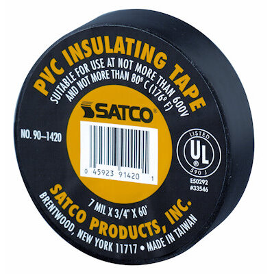 Satco 90-1420 3/4" x 60' Black PVC Electrical Tape Satco 90-1420 3/4" x 60' Black PVC Electrical Tape