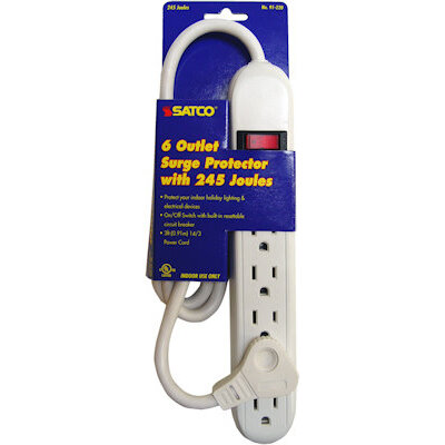 Satco 91-220  6 Outlet Power Strip Standard Surge Supressor with Flat Plug - 3 Foot Length