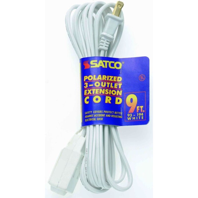 Satco 93-194 9' White 3 Outlet Polarized Extension Cord - 16/2 SPT Satco 93-194 9' White 3 Outlet Polarized Extension Cord - 16/2 SPT