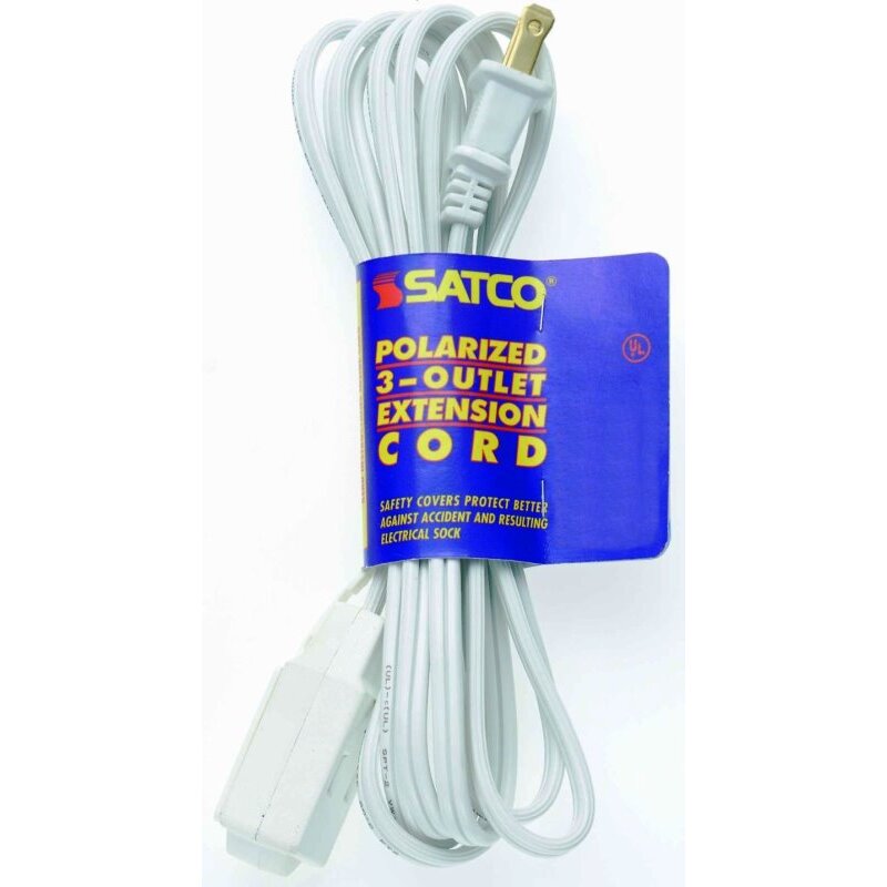 Satco 93-196  12' White 3 Outlet Polarized Extension Cord - 16/2 SPT